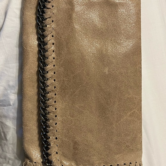 Handbags - Tan Italian Leather Clutch with Chain Detail